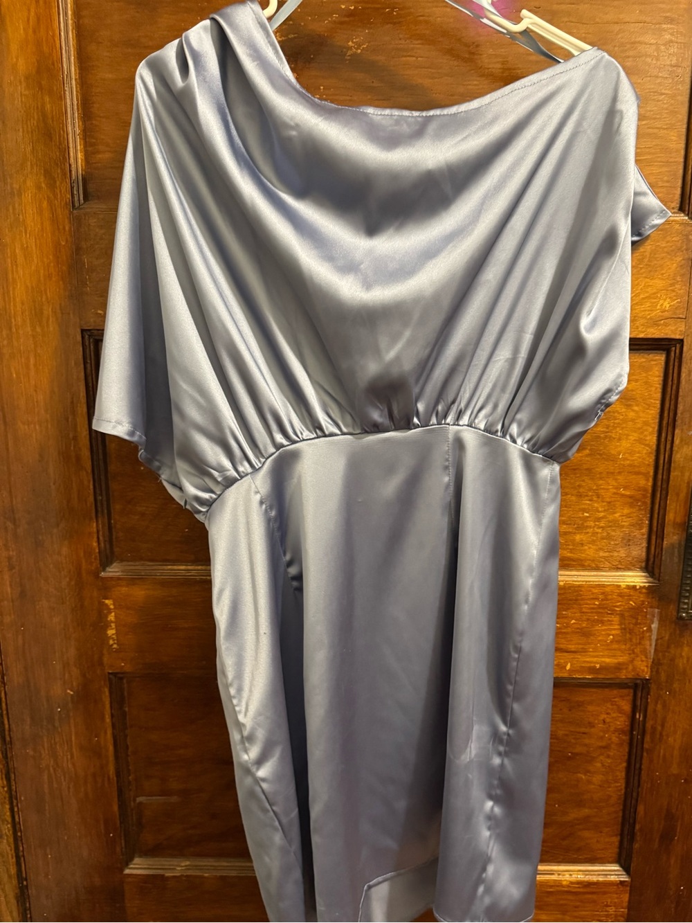 She + Sky One-Shoulder Satin Dress in Silver